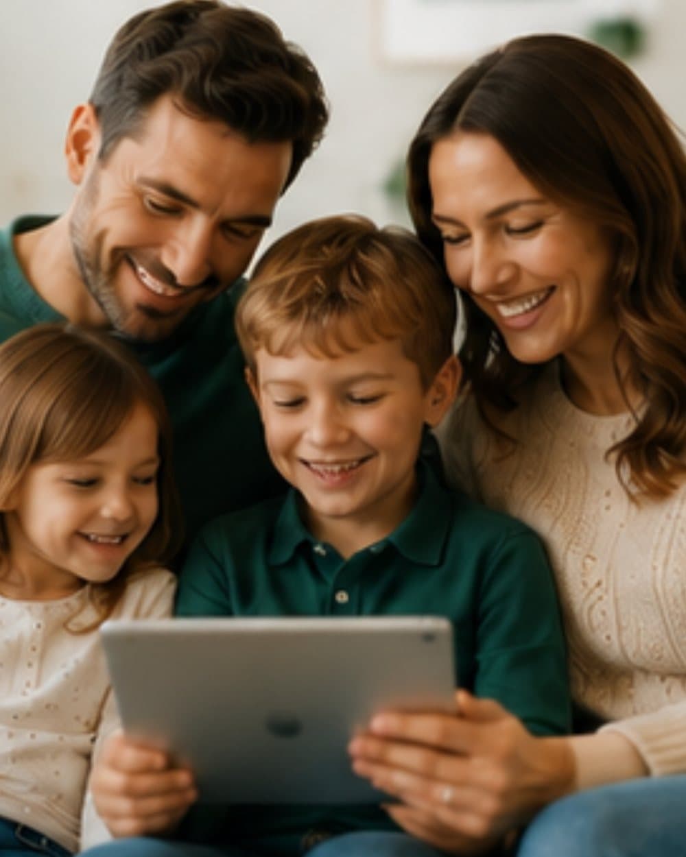 A family looking over their options together at home